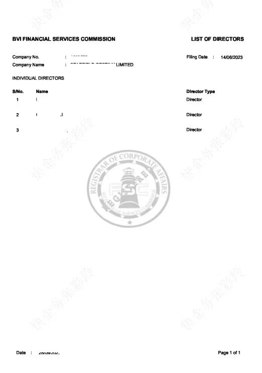 bvi公司查董事信息